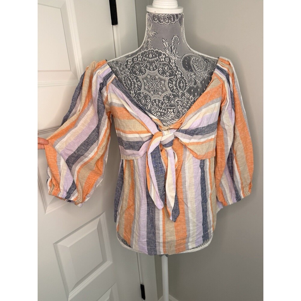 New York & Company Lavender Field Blouse Flared Sleeve Womens Medium NWT